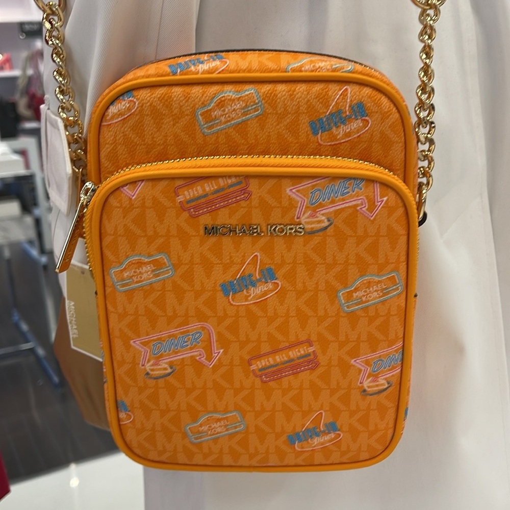 MICHAEL KORS Jet Set Md Printed Signature Logo Crossbody NS CHAIN XBODY Flight - Picture 8 of 16